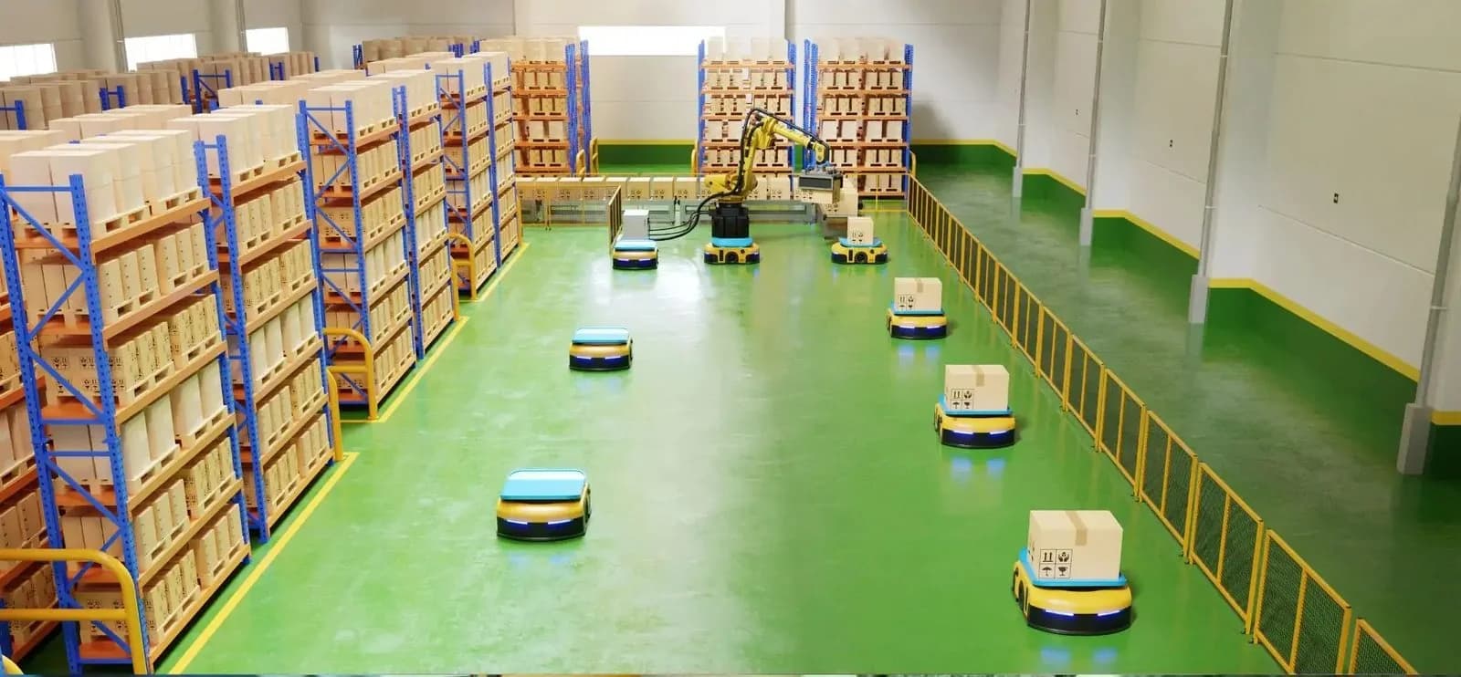 Automated warehouse logistics operations in China — palletised goods being consolidated for shipment