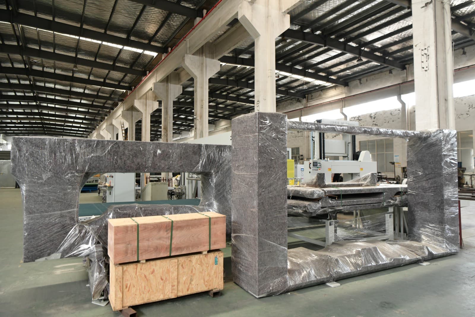 Finished machine wrapped and crated, ready for shipment from a Chinese factory